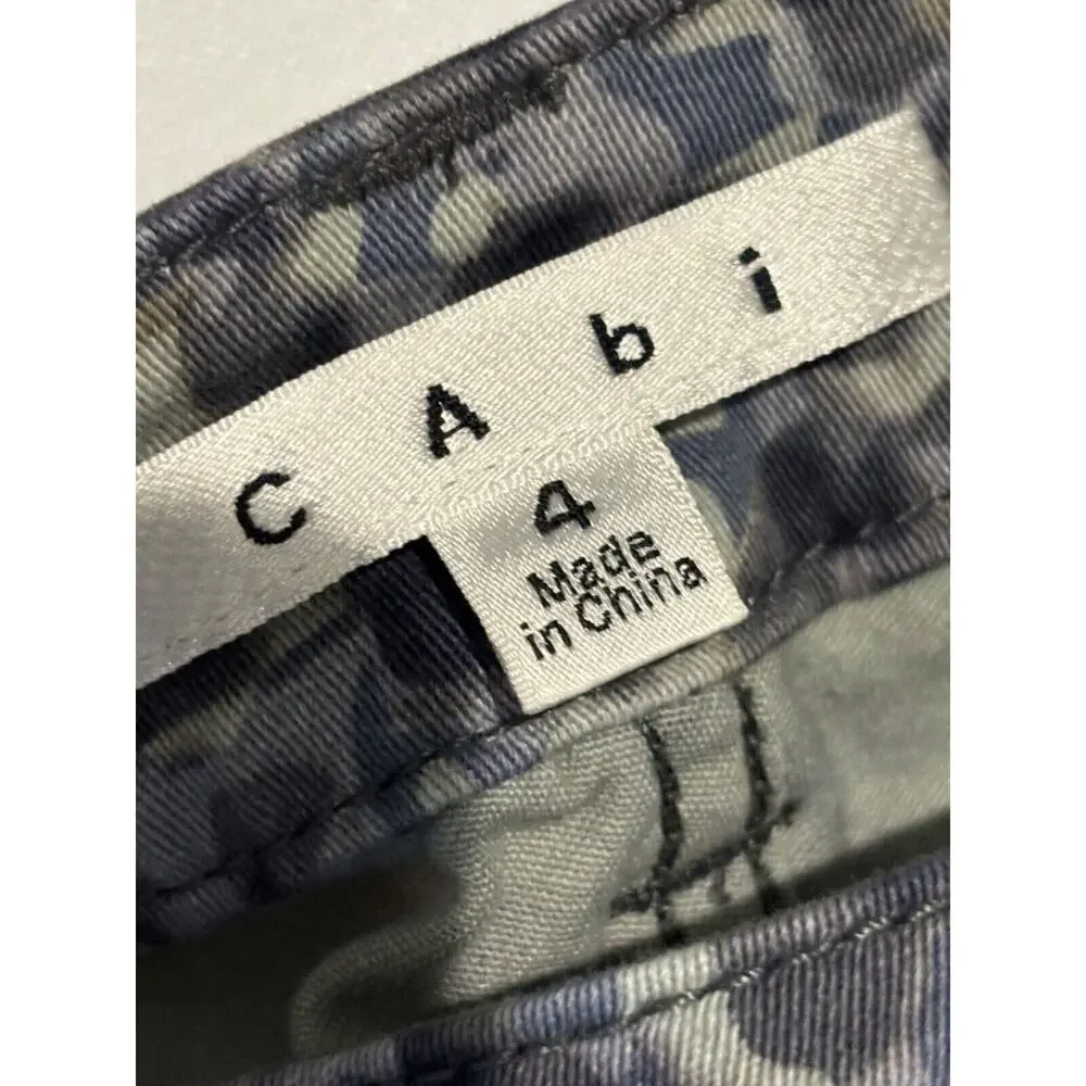 Cabi 604 Skinny Jeans Grey‎ Olive Green Abstract Print Stretch Pants Womens 4